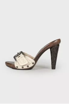 Woven leather mules