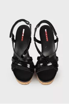 Lacquered wedge sandals