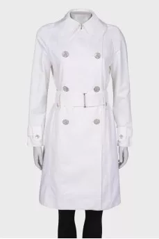 White trench coat with silver buttons