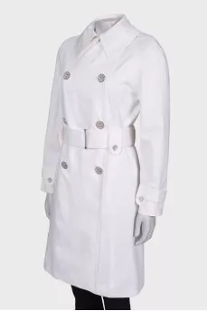 White trench coat with silver buttons