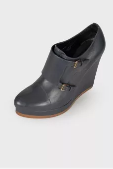 Blue wedge ankle boots