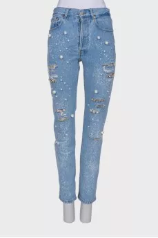 Blue jeans with rhinestones