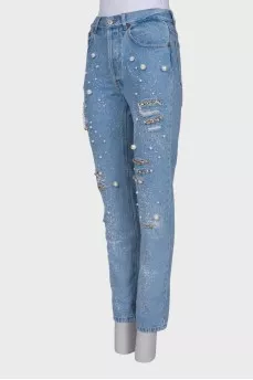 Blue jeans with rhinestones