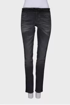 Charcoal jeans with rhinestones