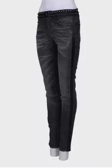 Charcoal jeans with rhinestones
