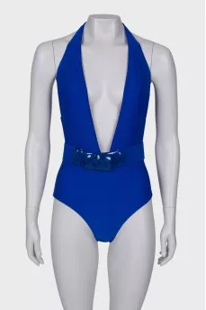 Blue swimsuit with belt