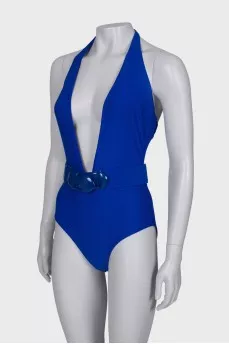 Blue swimsuit with belt