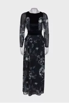 Navy blue printed maxi dress