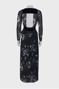 Navy blue printed maxi dress