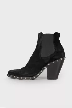 Suede ankle boots with metallic rhinestones