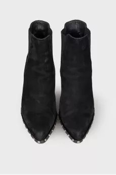 Suede ankle boots with metallic rhinestones