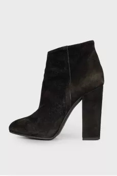 Black suede heeled ankle boots