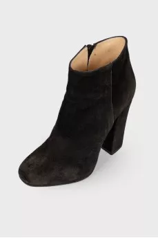 Black suede heeled ankle boots