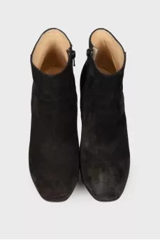 Black suede heeled ankle boots