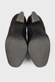Black suede heeled ankle boots