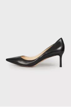 Black leather pumps
