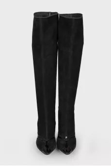 Suede over the knee boots with patent toe