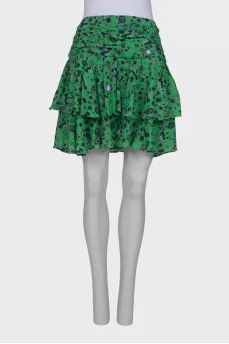 Green skirt with ruffles in print