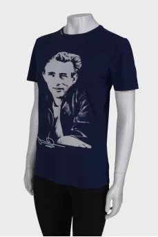 Navy blue print T-shirt