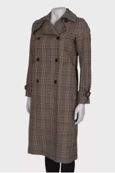 Checked double-breasted trench coat