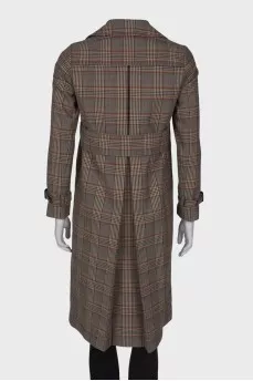 Checked double-breasted trench coat