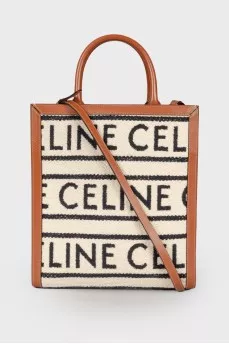 Leather tote bag with brand logo