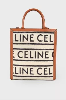 Leather tote bag with brand logo