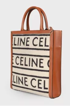 Leather tote bag with brand logo