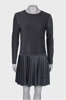 Metallic dress with pleated hem