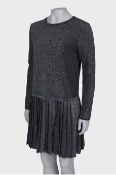 Metallic dress with pleated hem