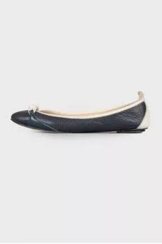 Navy blue leather ballerina shoes