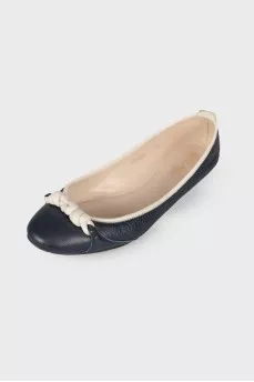 Navy blue leather ballerina shoes