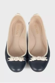 Navy blue leather ballerina shoes