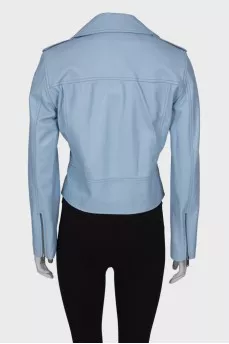 Blue leather jacket with tag