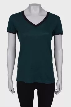 Green V-neck T-shirt