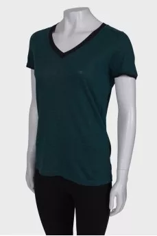 Green V-neck T-shirt