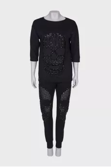 Suit with rhinestones in the shape of a skull