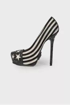 Black and white shoes with rhinestones