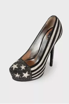 Black and white shoes with rhinestones