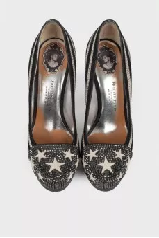 Black and white shoes with rhinestones