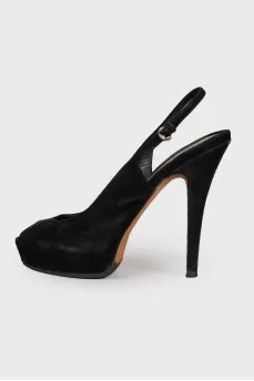 Suede black heeled sandals