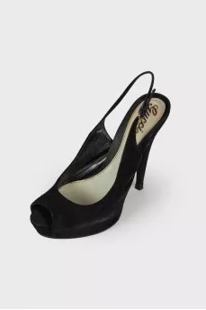 Suede black heeled sandals