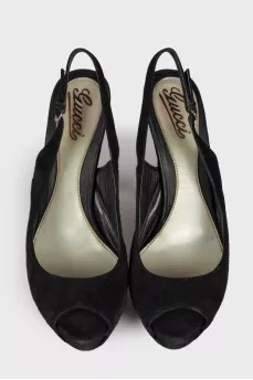 Suede black heeled sandals