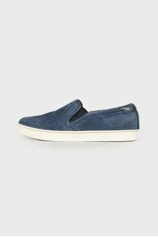 Blue suede slip-on sneakers
