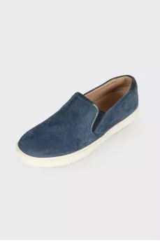 Blue suede slip-on sneakers