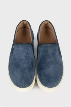 Blue suede slip-on sneakers