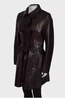 Dark brown leather trench coat
