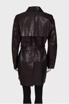 Dark brown leather trench coat