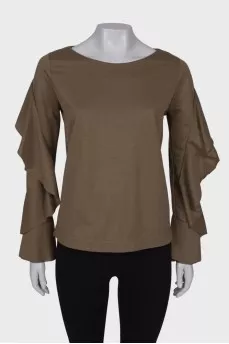 Olive ruffle sleeve blouse