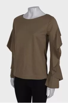 Olive ruffle sleeve blouse